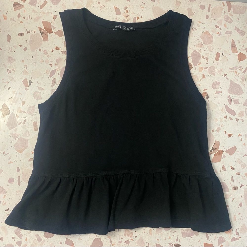 Zara black frill trim tank top